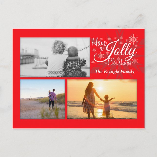 Red Jolly Christmas Snowflake Photo Carte postale (Devant)