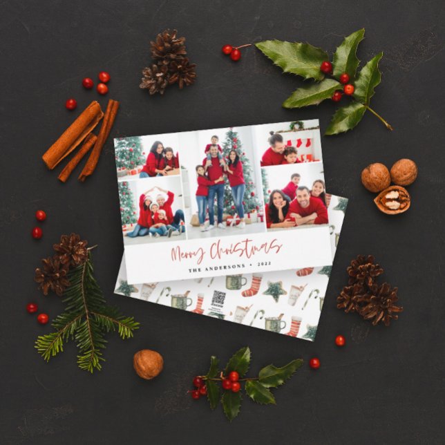 Red Joyeux Noël Carte photo Cinq photos (Créateur téléchargé)