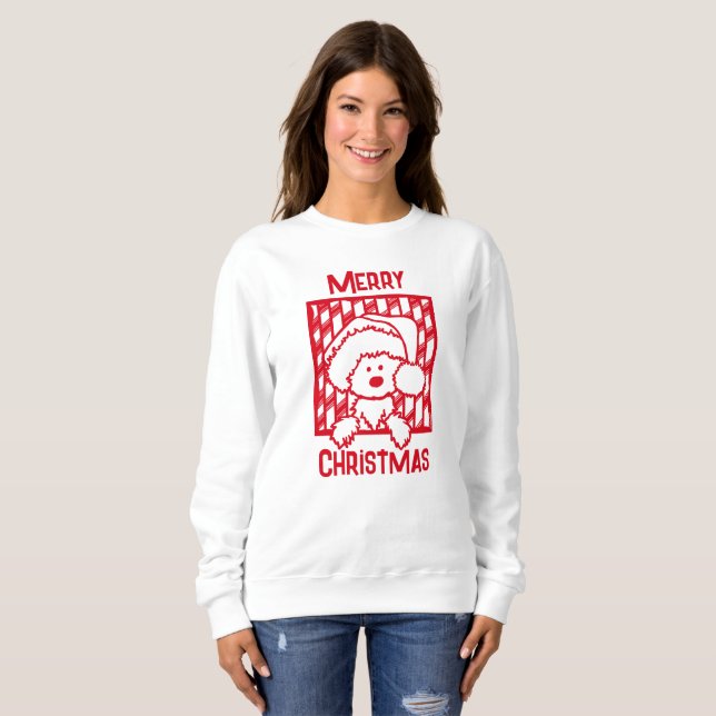 Red KiniArt Westie Chien Sweatshirt de Noël (Devant entier)