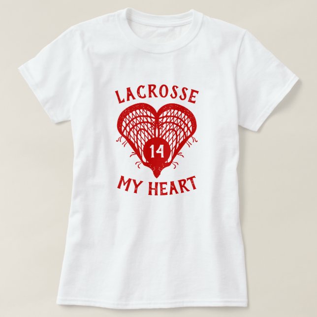 Red Lacrosse My Heart T-Shirt (Design devant)