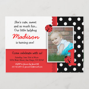 Red ladybug 1er Anniversaire Invitations