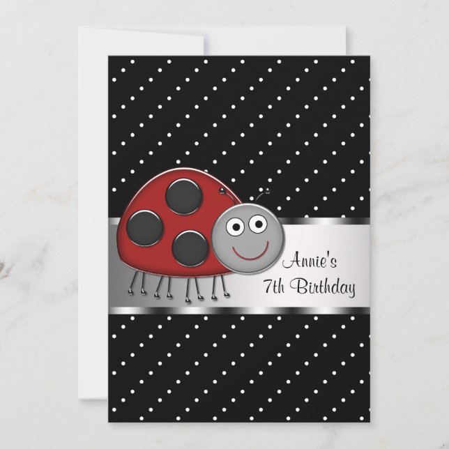 Red Ladybug 7e anniversaire de fête Invitation Lad (Devant)
