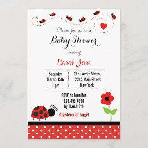 Red Ladybug Baby shower Invitation Polkadot