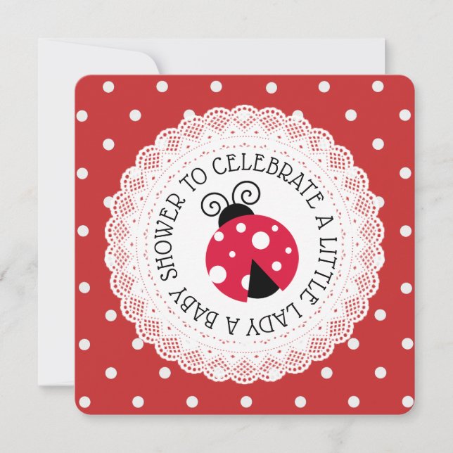 Red Ladybug Girl Baby Shower Invitations (Devant)