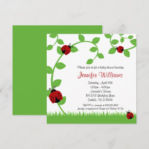 Red Ladybug Vines Baby Shower Invitations