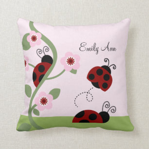 Red Ladybugs and Flowers Coussin personnalisé