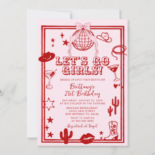 Red Let's Go Girls Anniversaire Fête Invitation