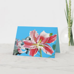 Red Lilies Lily floral Aquarelle Carte d'anniversa