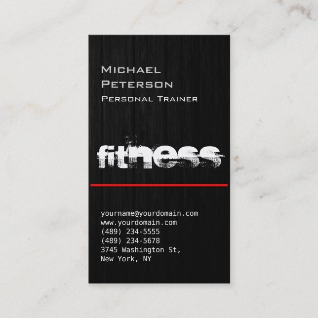 Red Line Wood Motif Grey Fitness Carte de visite (Devant)