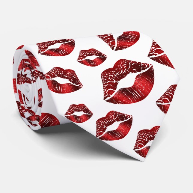 Red Lips Baiser Motif Valentine's Day Cravate (Roulé)