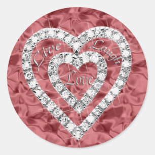 Red Live Laugh Love Diamond Heart Stickers