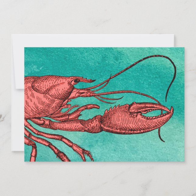 Red Lobster Clambake Card Invitation Vintage Image (Devant)