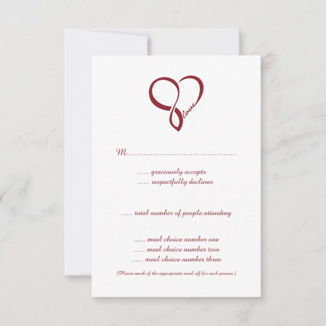 Red Love Heart Wedt Cartes RSVP (Devant)