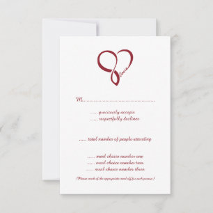 Red Love Heart Wedt Cartes RSVP