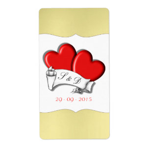 Red Love Hearts Scroll Tattoo Gold Étiquettes