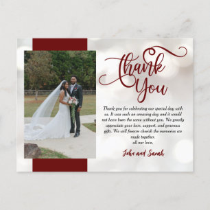 Red Mariage Bokeh Merci note Carte postale