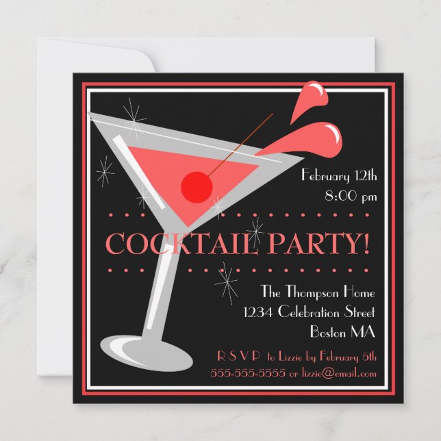 Red Martini Cocktail Party Invitation (Devant)