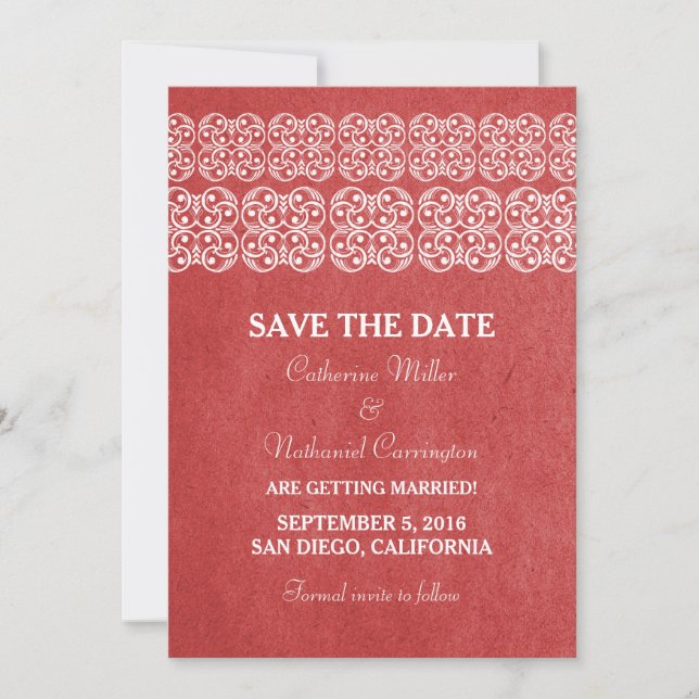 Red Modern Bohemian Save the Date Invitation (Devant)
