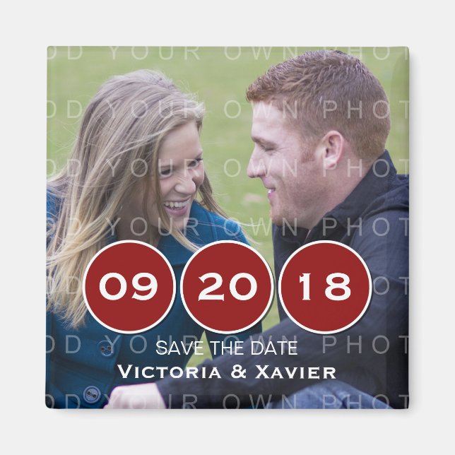 Red Modern Circles Photo Save the Date Magnet (Devant)