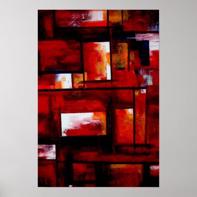Red Modern Oriental Abstract Poster Print (Devant)