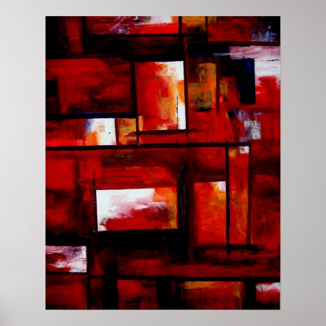 Red Modern Oriental Abstract Poster Print (Devant)