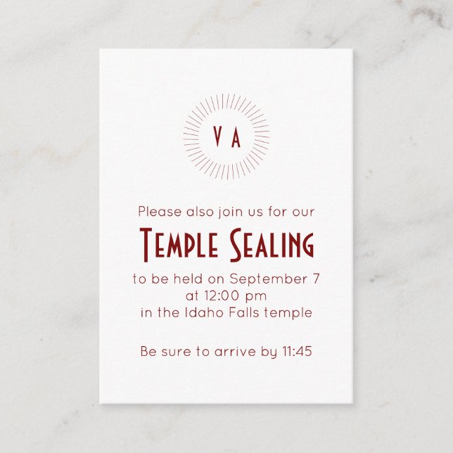 Red Monogram Circle Temple Sealing Invitation (Devant)
