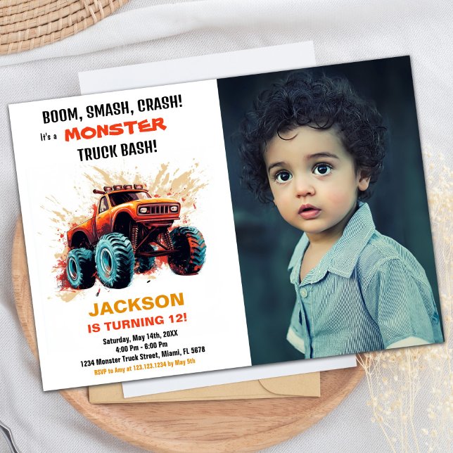 Red Monster Truck Anniversaire des invitations pho (Red Monster Truck Birthday Invitations photo)