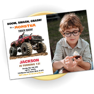 Red Monster Truck Anniversaire des invitations pho