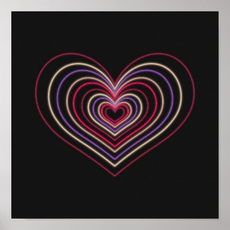 Red Neon Heart Wall Art Poster