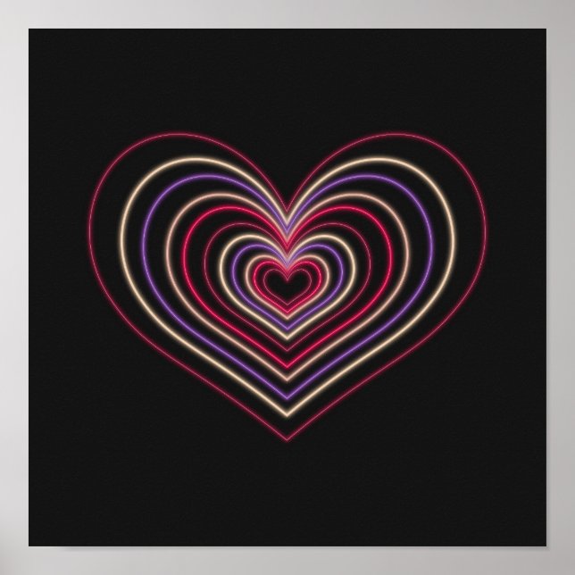Red Neon Heart Wall Art Poster (Devant)