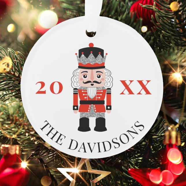 Red Nutcracker Prince Christmas (cute nutcracker Christmas ornament with family photo on the back)