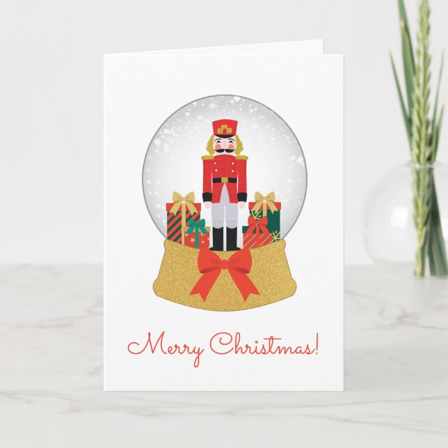 Red Nutcracker Snow Globe Carte de vacances pliée (Devant)