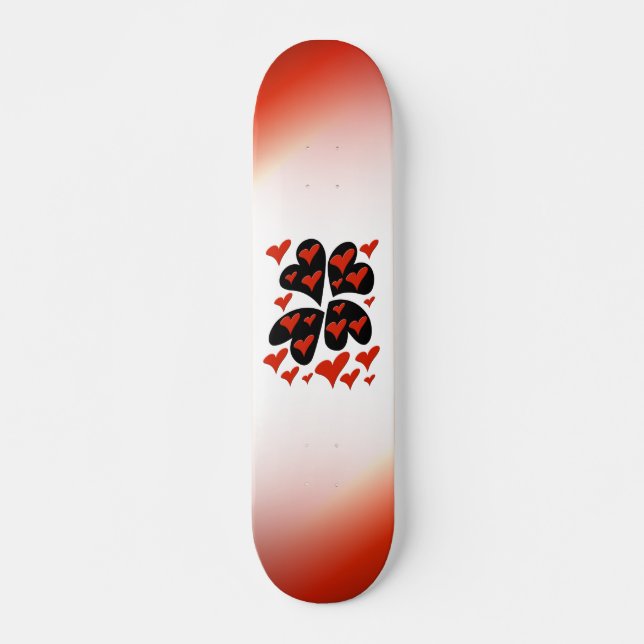 Red on Black Hearts Skateboard (Devant)