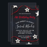 Red On Black Invitation de fête du 21e anniversair<br><div class="desc">Une invitation fantaisiste moderne unique pour une jeune fille avec un invitation sucré et sassy,  des étoiles blanches et une corde rouge sur le noir,  avec une police de caractères blanc tendance. Personnaliser pour tout âge. Un rouge cool sur le thème de couleur noir design. Style frais et jeune.</div>