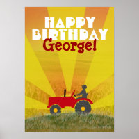 Red or Green Tractor Birthday Poster