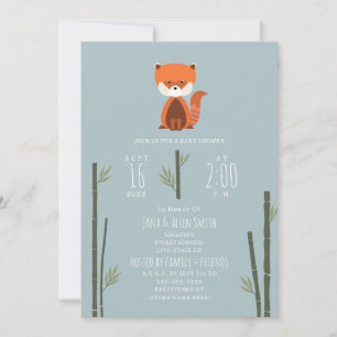 Red Panda Bamboo Blue Boy Baby shower Invitation