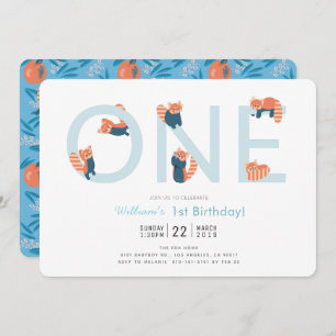 Red Panda Blue Boy 1er Anniversaire Invitation