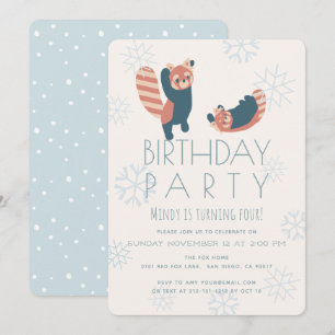 Red Pandas Snowflake Invitation de fête d'annivers