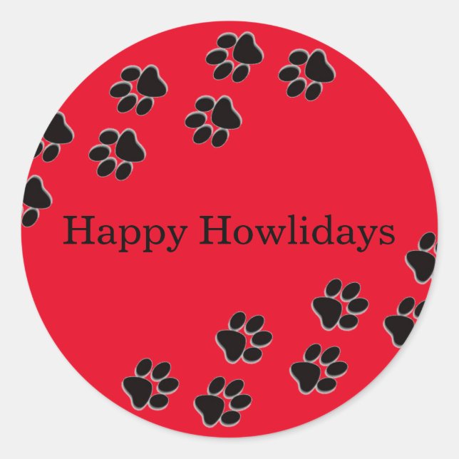 Red Paw Prints Howlidays - Autocollant Rond (Devant)