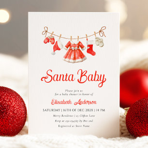 Red Père Noël Baby Baby shower Invitation