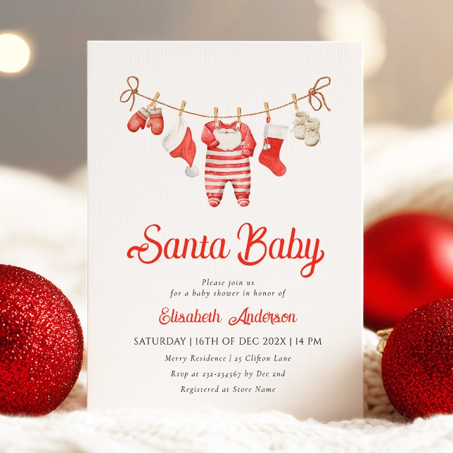 Red Père Noël Baby Baby shower Invitation (Créateur téléchargé)
