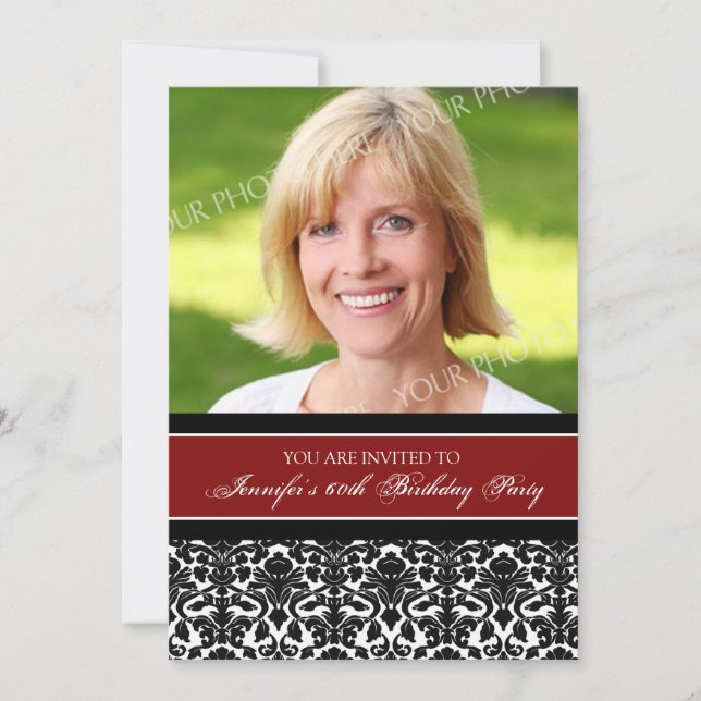 Red Photo 60th Birthday Party Invitations (Devant)