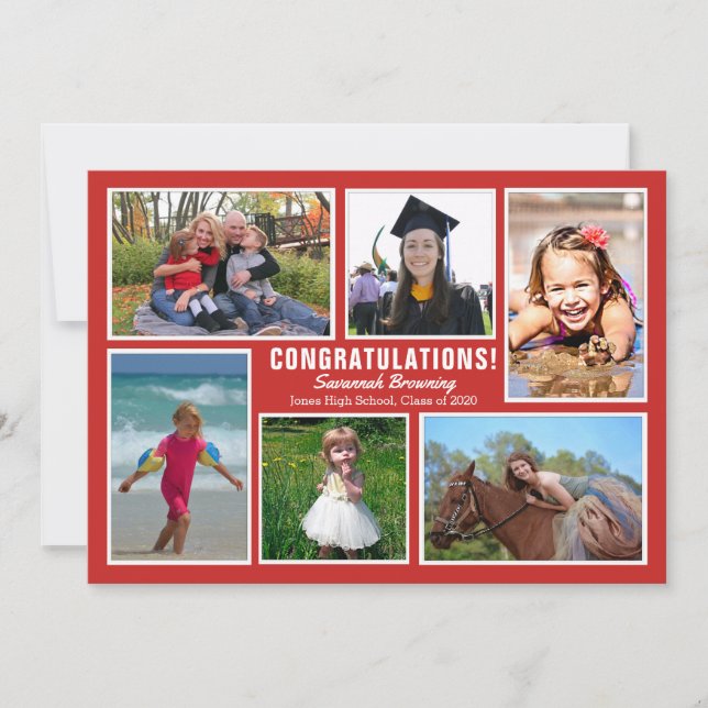 Red Photo Collage Graduation Open House Invitation (Devant)