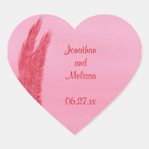 Red Pink Feathers Heart Save the date stickers
