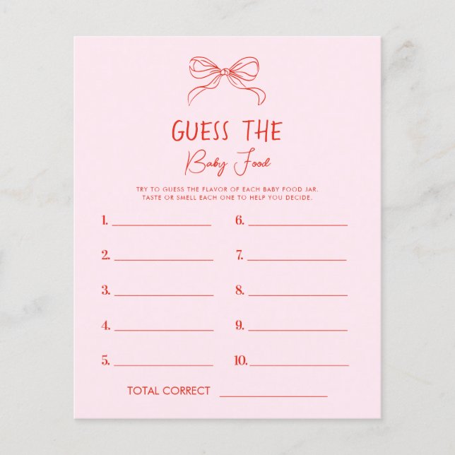 Red Pink Hand Drawn Bow Guess The Baby Food Game (Devant)
