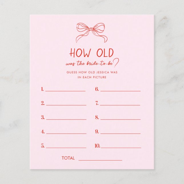 Red Pink Hand Drawn Bow How Old Was the Bride Game (Devant)