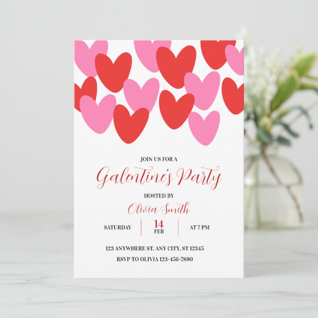 RED PINK HEARTS GALENTINES DAY PARTY INVITATION (Debout devant)
