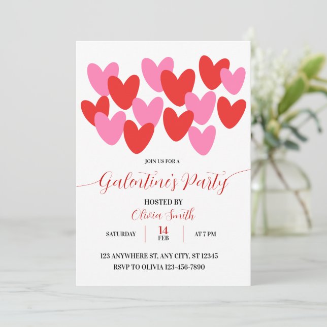 RED PINK HEARTS GALENTINES DAY PARTY INVITATION (Debout devant)