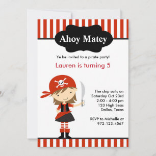 Red Pirate Girl Invitations Anniversaire