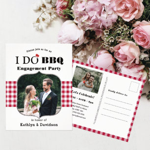 Red Plaid 2 Photo I DO Engagement Party Invitation